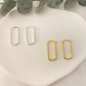 925 Sterling Silver Oval Huggie Hoop Earrings Small Hoops U Shaped Huggies
